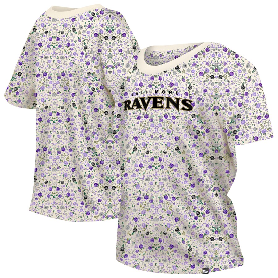 Women's Baltimore Ravens New Era Cream Glam Game Floral T-Shirt