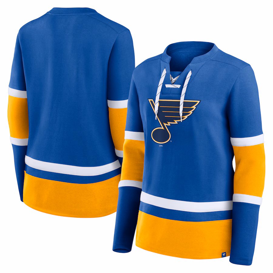 Women's St. Louis Blues Fanatics Blue Prime Time Lace-Up Long Sleeve T-Shirt