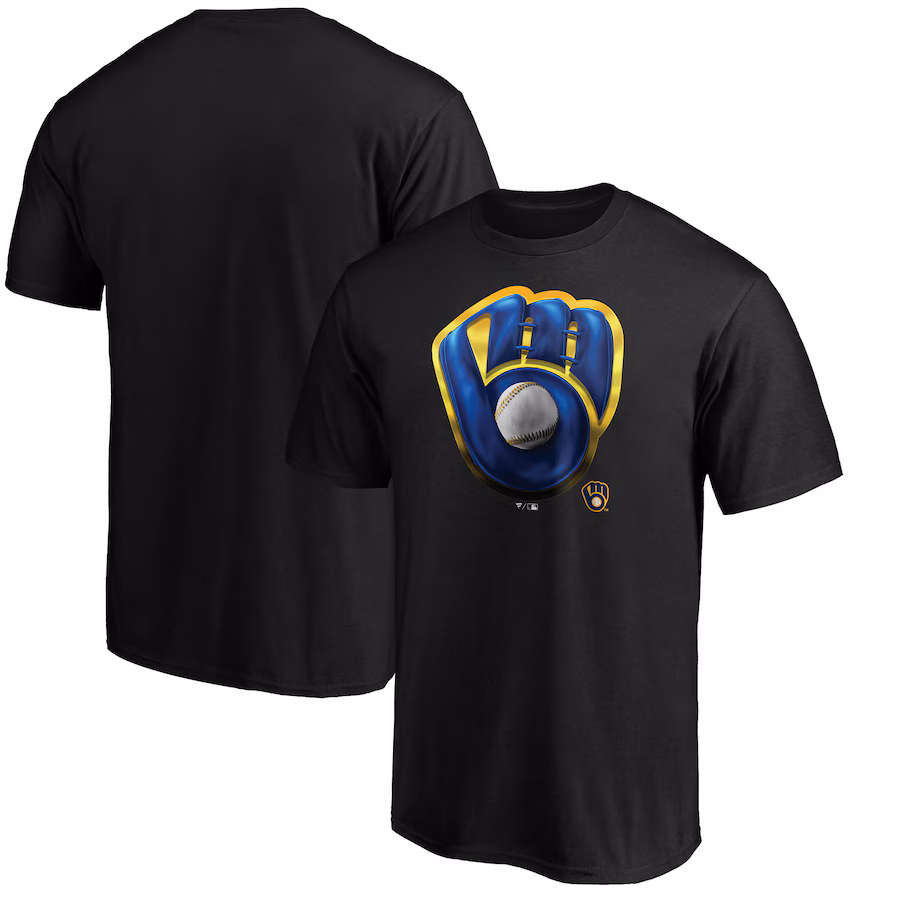 Men's Milwaukee Brewers Black Midnight Mascot Logo T-Shirt