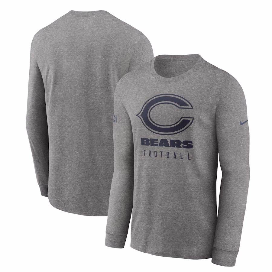 Men's Chicago Bears  Nike Heather Gray Team Issue Long Sleeve Performance T-Shirt