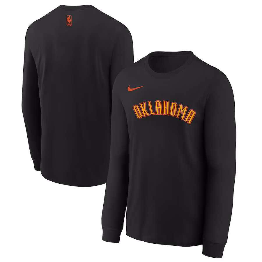 Youth Oklahoma City Thunder  Nike Black 2024/25 City Edition Wordmark Performance Long Sleeve T-Shirt