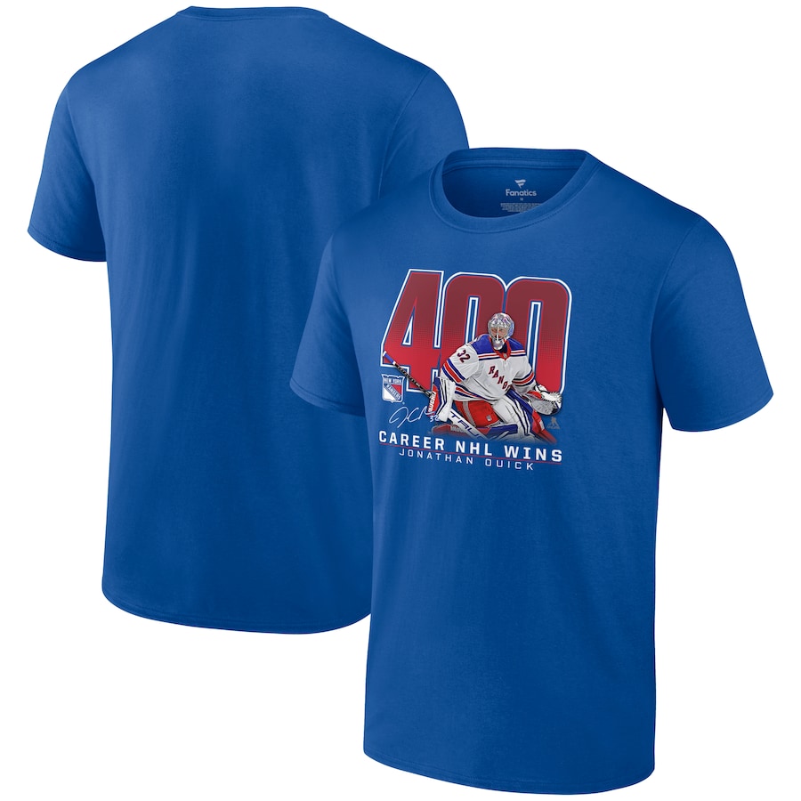Men's New York Rangers Jonathan Quick Blue 400 Career Wins T-Shirt