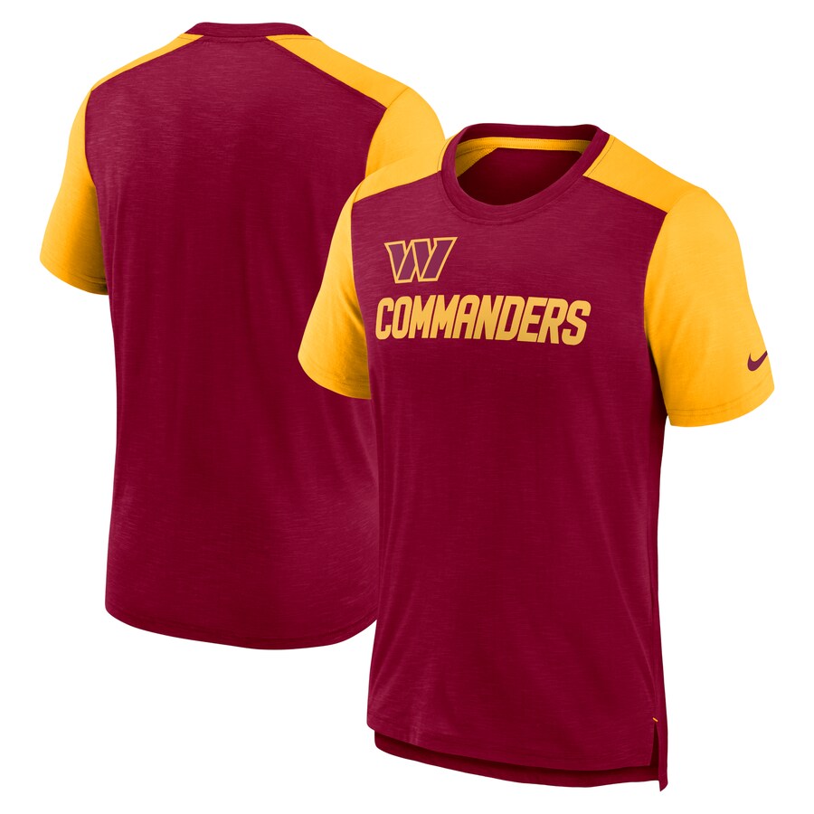 Men's Washington Commanders Nike Heathered Burgundy/Heathered Gold Color Block Team Name T-Shirt