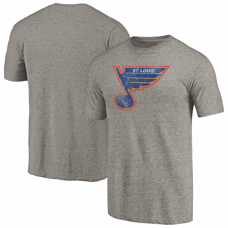 Men's St. Louis Blues Ash Throwback Logo 1987-1989 Tri-Blend T-Shirt