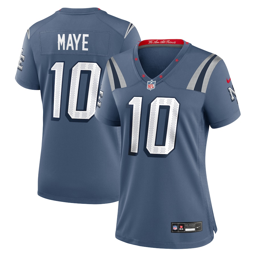 Women's New England Patriots Drake Maye Nike Storm Blue 2025 Rivalries Collection Game Jersey