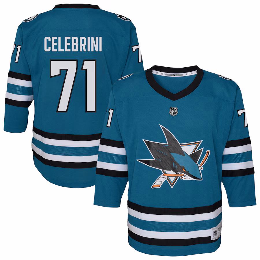 Youth San Jose Sharks Macklin Celebrini Outerstuff Teal Alternate Replica Player Jersey