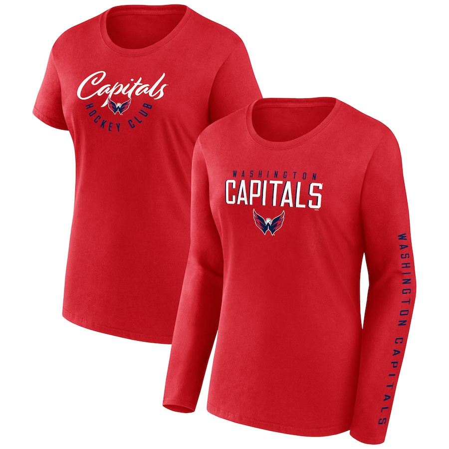 Women's Washington Capitals Fanatics Red Long and Short Sleeve Two-Pack T-Shirt Set