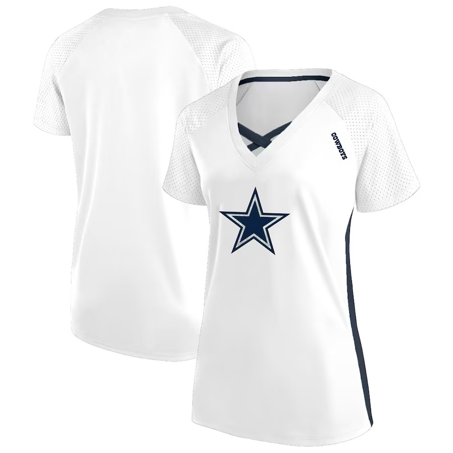 Women's Dallas Cowboys Fanatics White Plus Size Glitter Lace-Up V- Neck T-Shirt