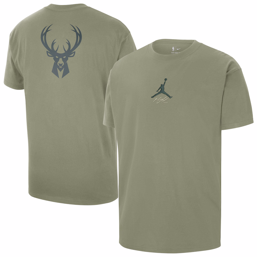 Men's Milwaukee Bucks Jordan Brand Green Statement Edition Jumpman Flight Heavyweight T-Shirt