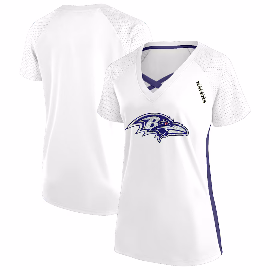 Women's Baltimore Ravens Fanatics White Plus Size Glitter Lace-Up V- Neck T-Shirt