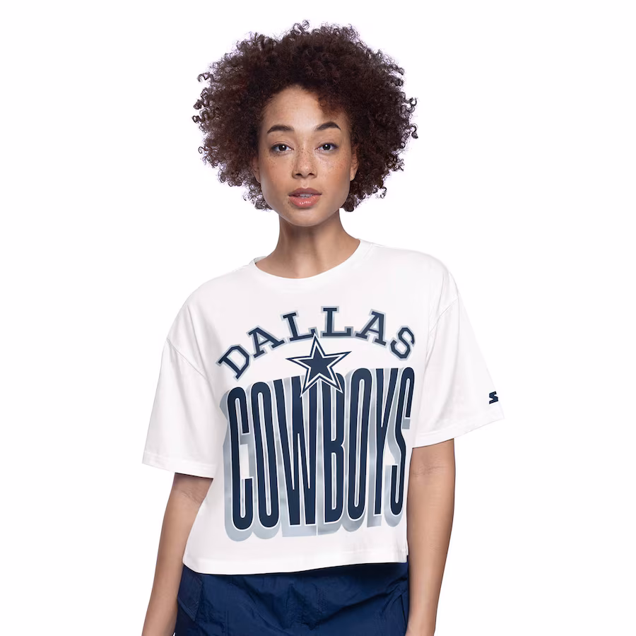 Women's Dallas Cowboys  Starter White Throwback Play the Ball Boxy Cropped T-Shirt