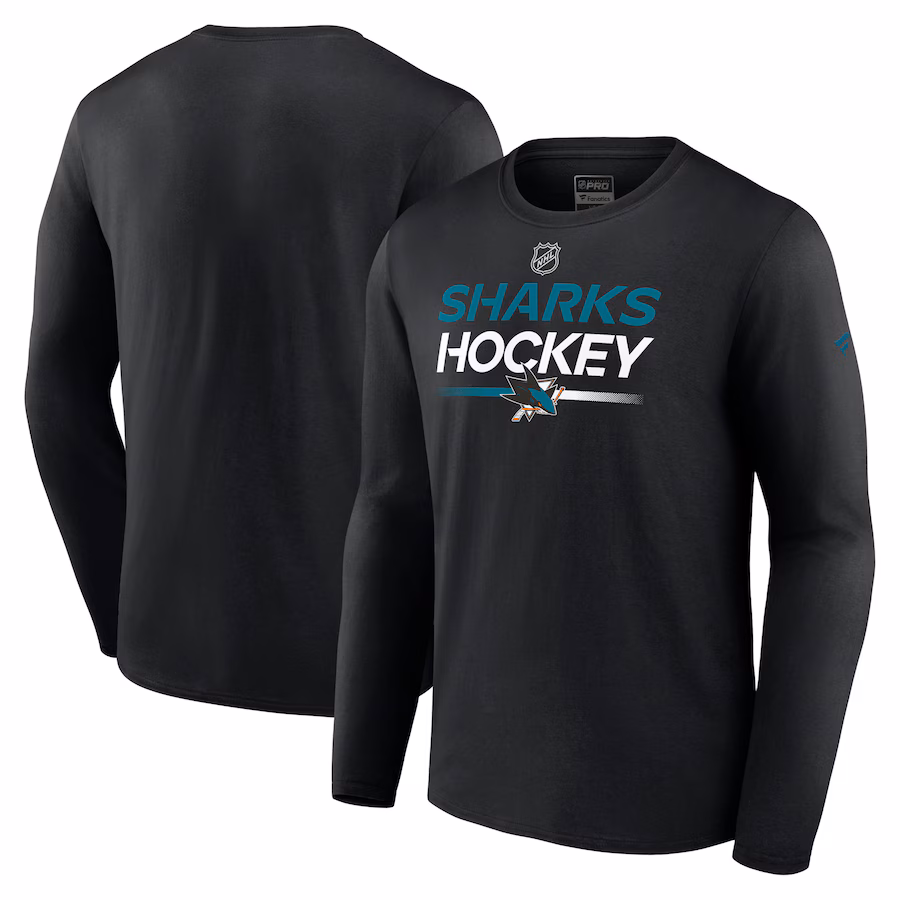 Men's San Jose Sharks Fanatics Black Authentic Pro Primary Long Sleeve T-Shirt