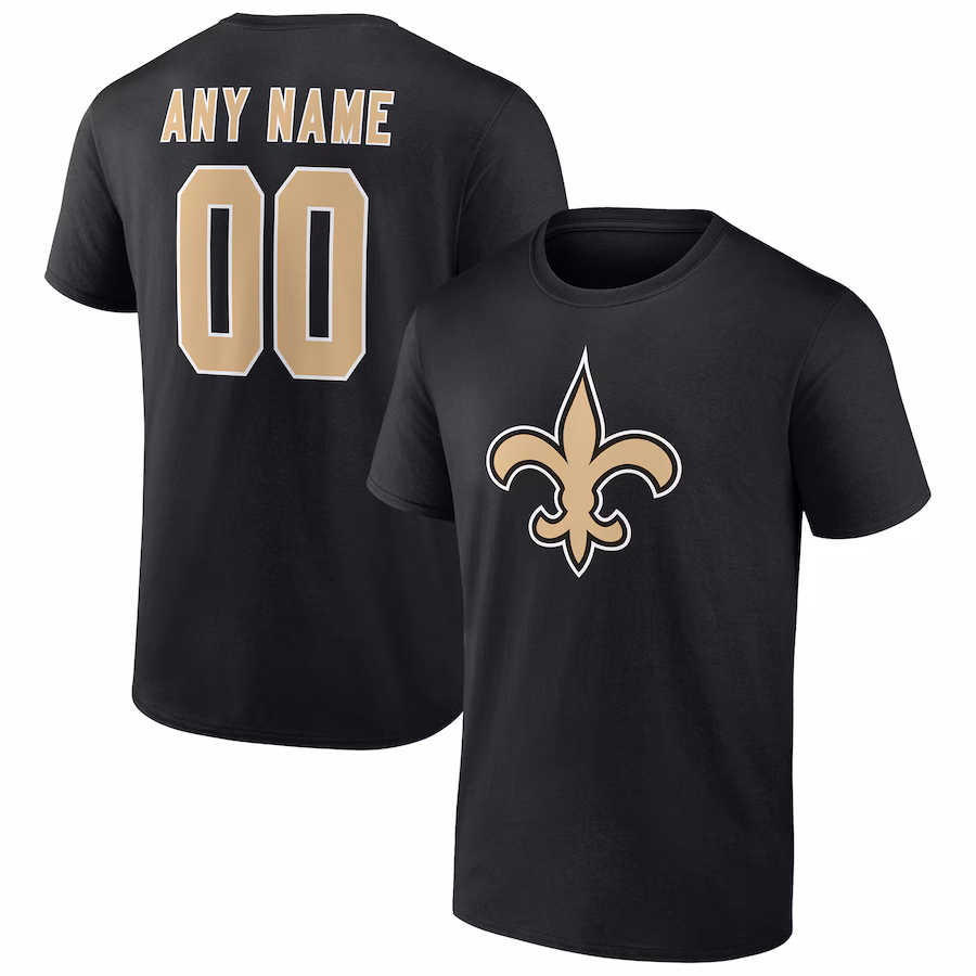 Men's New Orleans Saints Black Team Authentic Personalized Name & Number T-Shirt