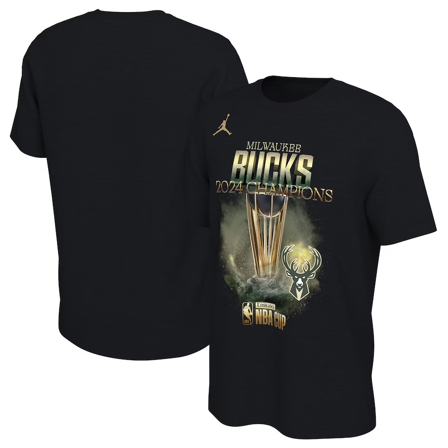 Unisex Milwaukee Bucks Jordan Brand Black 2024 NBA Cup Champions Locker Room Authentic T-Shirt