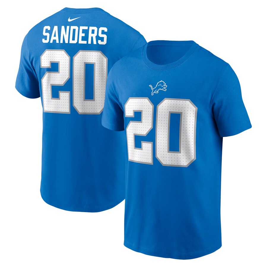 Men's Detroit Lions Barry Sanders Nike Blue Retired Player Name & Number T-Shirt