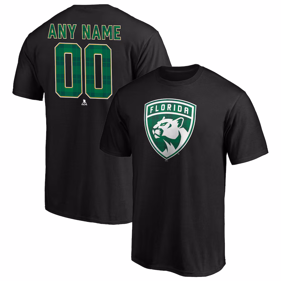 Men's Florida Panthers Black Emerald Plaid Personalized Name & Number T-Shirt