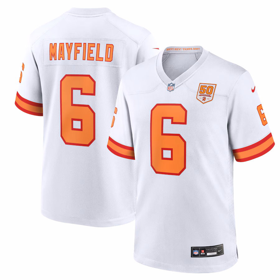 Men's '76 Tampa Bay Buccaneers Baker Mayfield Nike White 50th Season Game Jersey