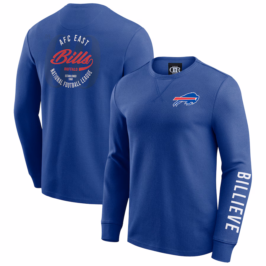 Men's Buffalo Bills Darius Rucker Collection by Fanatics Royal Washed Waffle-Knit Long Sleeve T-Shirt