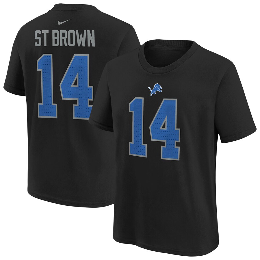 Youth Detroit Lions Amon-Ra St. Brown Black Nike Player Name & Number T-Shirt