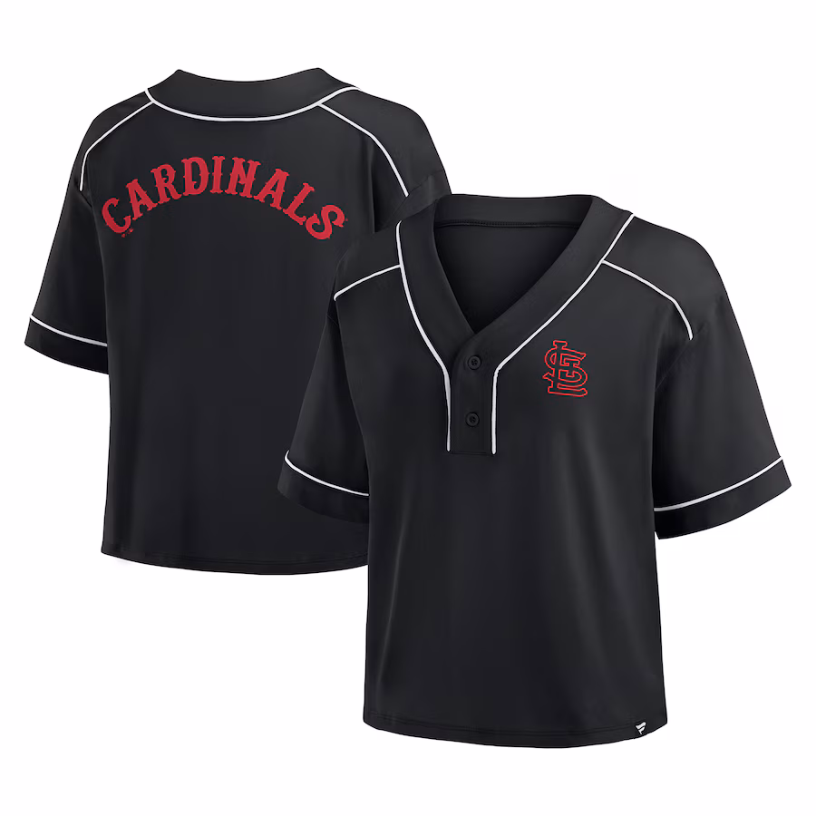 Women's St. Louis Cardinals Fanatics Black Oversized Champ Game Cropped V-Neck T-Shirt