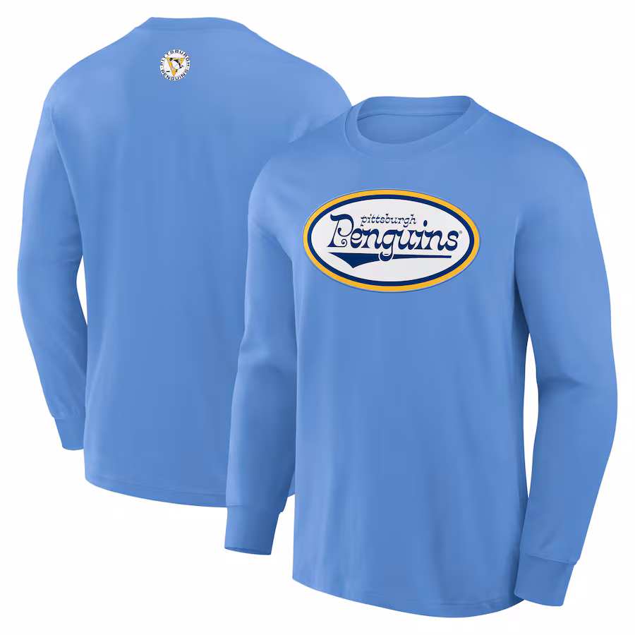 Men's Pittsburgh Penguins Fanatics Light Blue Vintage Rewind Long Sleeve T-Shirt