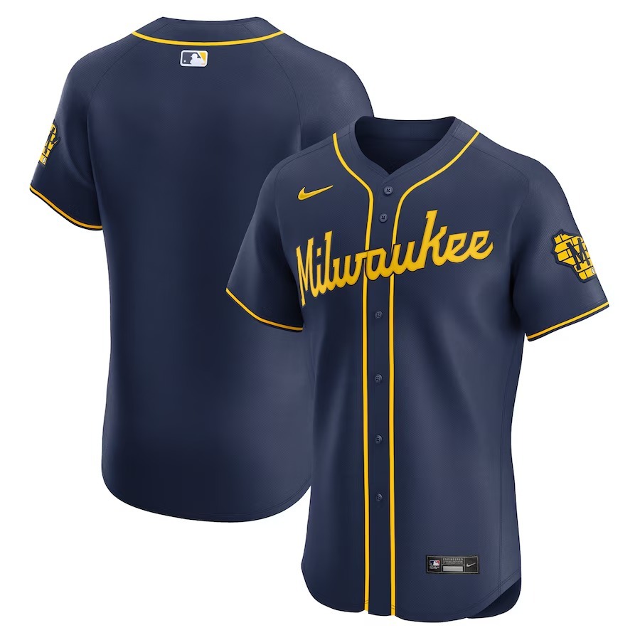 Men's Milwaukee Brewers Nike Navy Alternate Vapor Premier Elite Patch Jersey