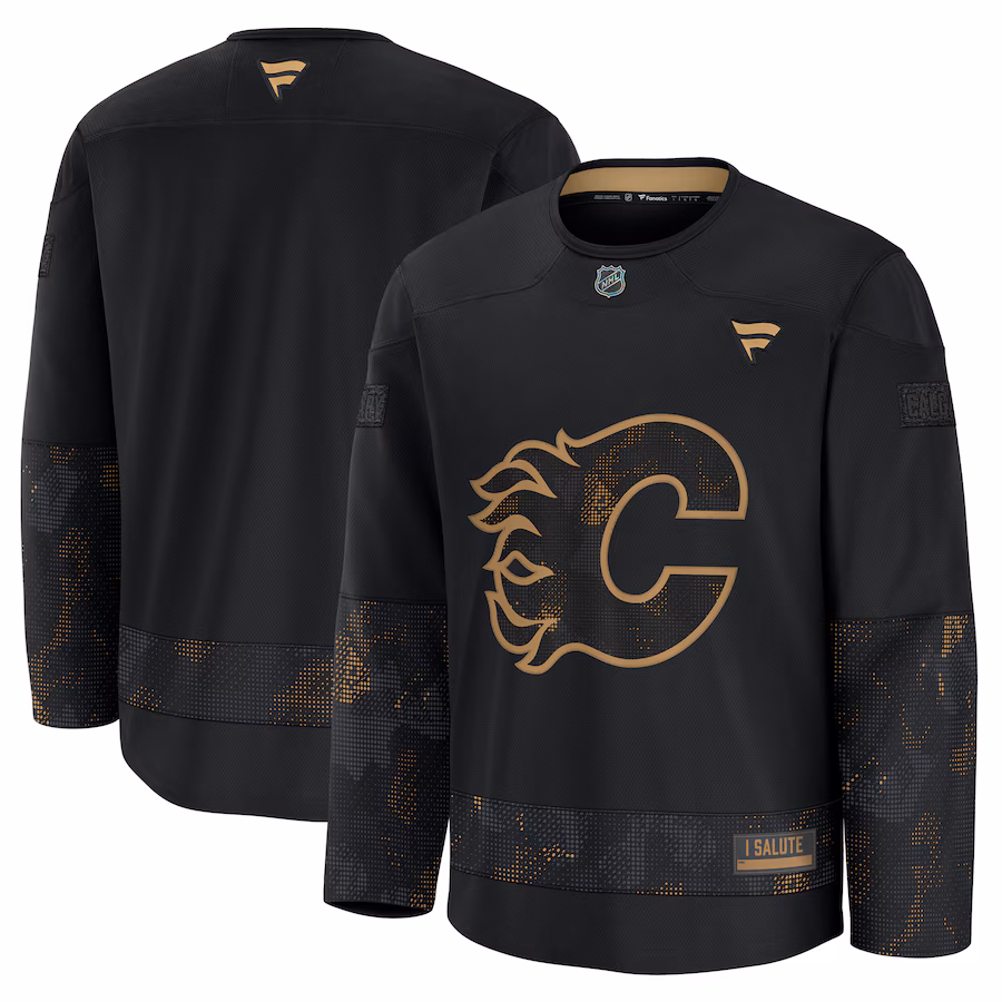 Men's Calgary Flames Fanatics Black 2024 Military Appreciation Practice Jersey