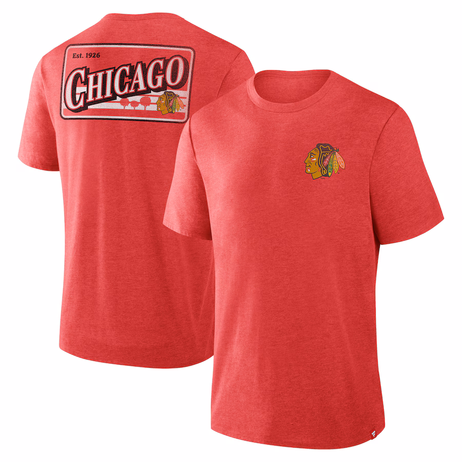 Men's Chicago Blackhawks Fanatics Heather Red Fan Lanes Tri-Blend T-Shirt
