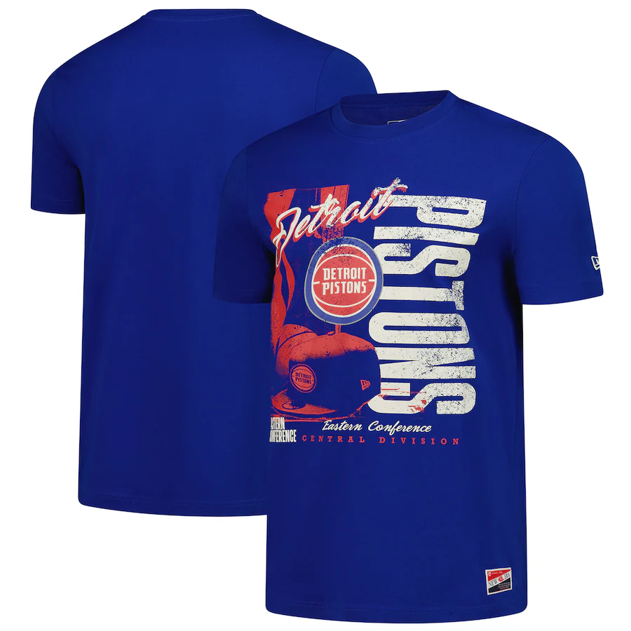 Men's Detroit Pistons  New Era Blue Distressed Throwback Vintage Color Pack T-Shirt