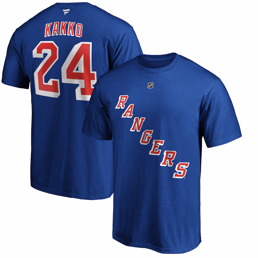 Men's New York Rangers Kaapo Kakko Fanatics Blue Player Authentic Stack Name & Number T-Shirt
