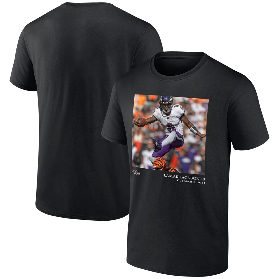 Men's Baltimore Ravens Lamar Jackson Black NFL Flash Features Week 5 T-Shirt