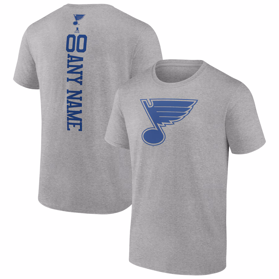 Men's St. Louis Blues Heather Gray Personalized Name & Number T-Shirt