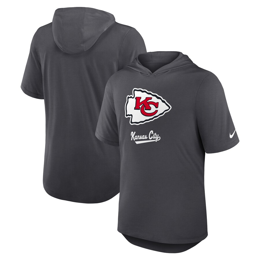 Men's Kansas City Chiefs Nike Anthracite Tri-Blend Performance Hoodie T-Shirt