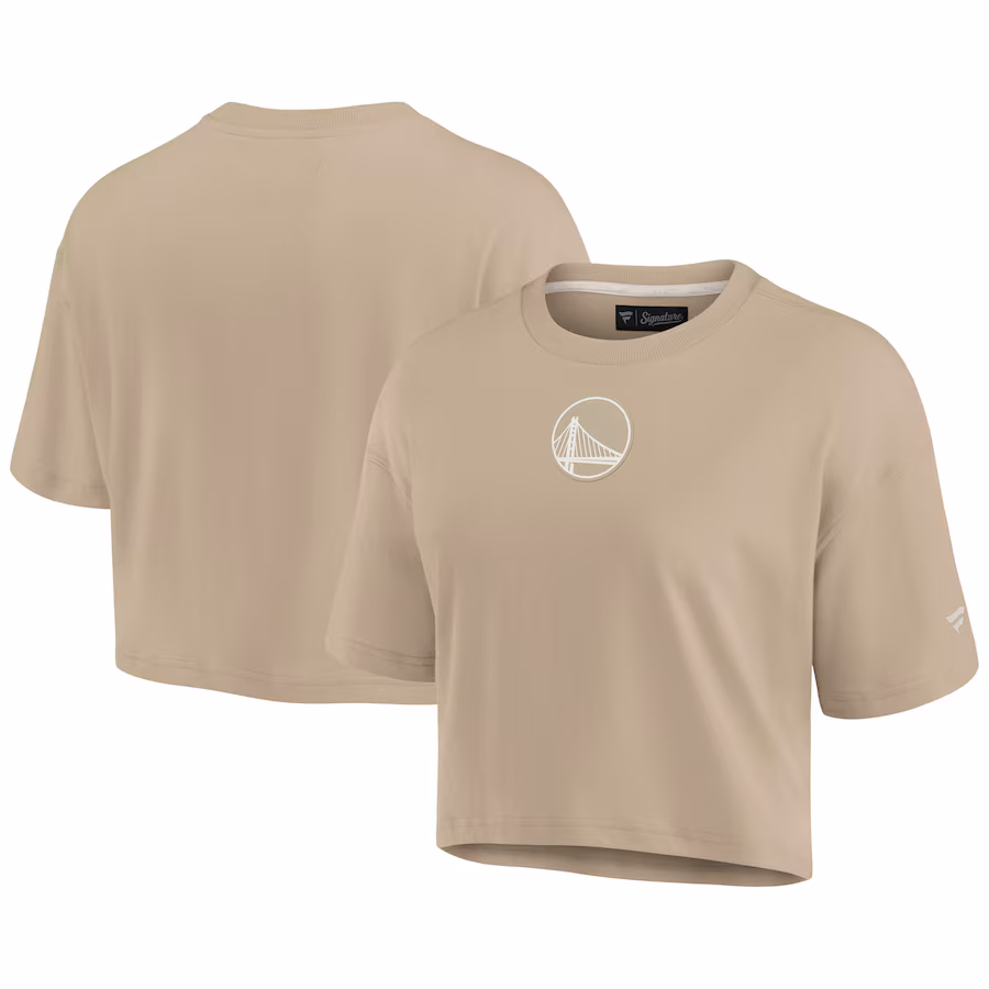Women's Golden State Warriors Fanatics Khaki Elements Super Soft Boxy Cropped T-Shirt