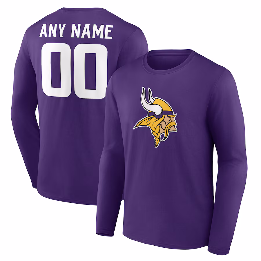 Men's Minnesota Vikings  Purple Team Authentic Custom Long Sleeve T-Shirt