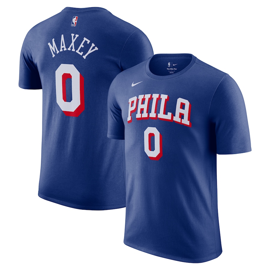 Men's Philadelphia 76ers Tyrese Maxey Nike Royal Icon Edition Name & Number T-Shirt