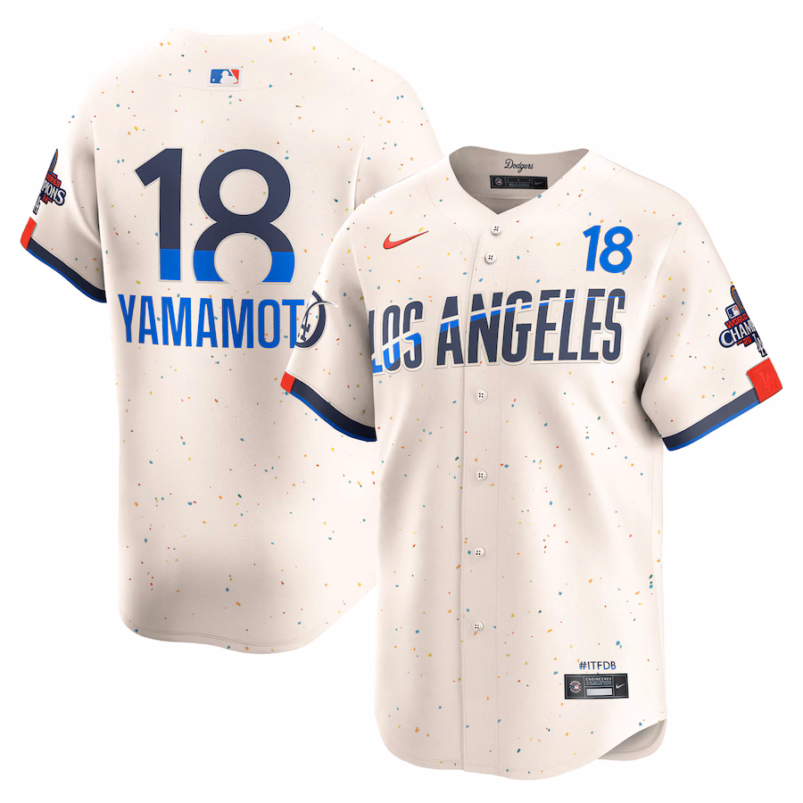 Men's Los Angeles Dodgers Yoshinobu Yamamoto Nike Cream 2024 World Series Champions City Connect Limited Player Jersey
