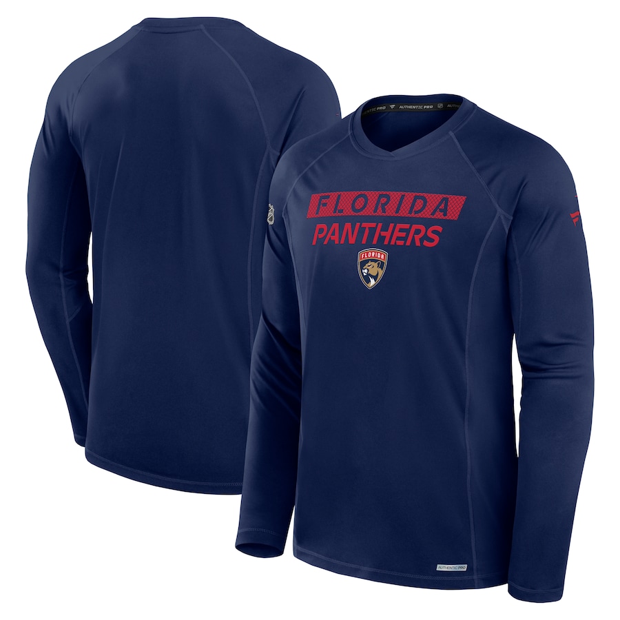 Men's Florida Panthers Fanatics Navy Authentic Pro Rink Tech Long Sleeve T-Shirt