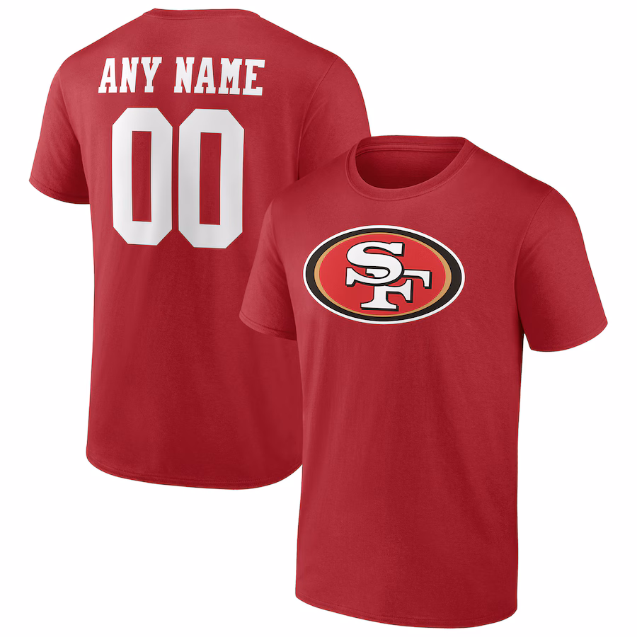 Men's San Francisco 49ers Scarlet Team Authentic Personalized Name & Number T-Shirt