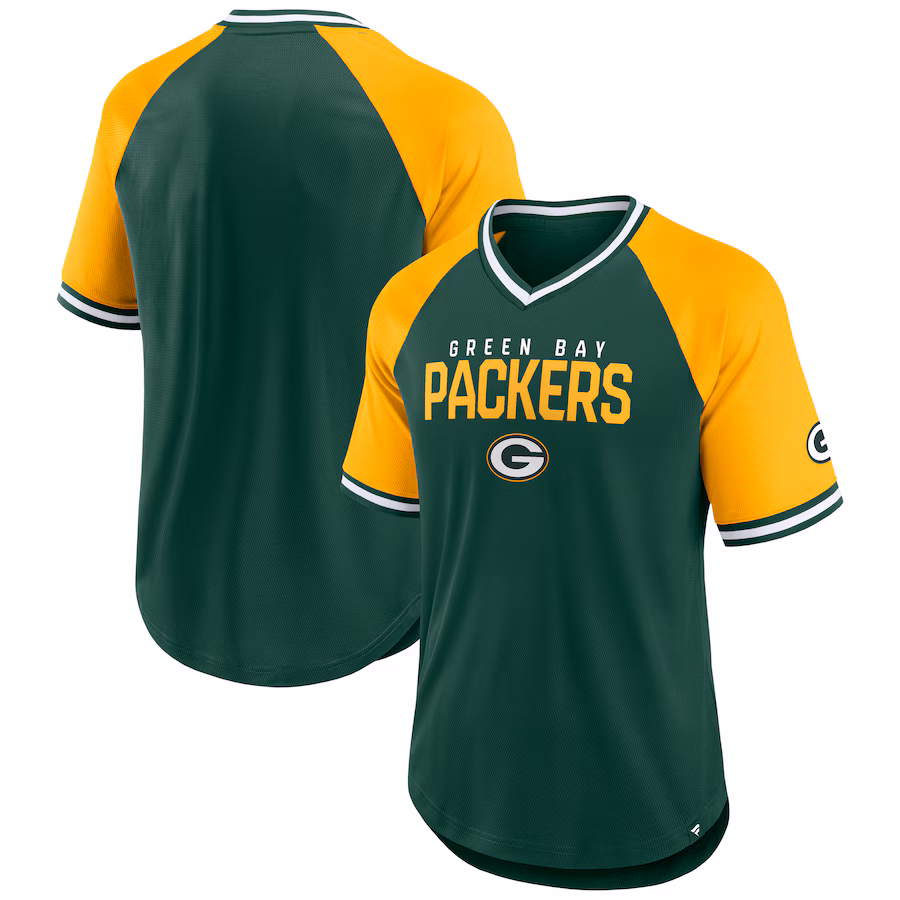 Men's Green Bay Packers Fanatics Green/Gold Hashmark Raglan T-Shirt
