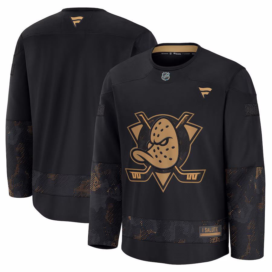 Men's Anaheim Ducks Fanatics Black 2024 Military Appreciation Practice Jersey