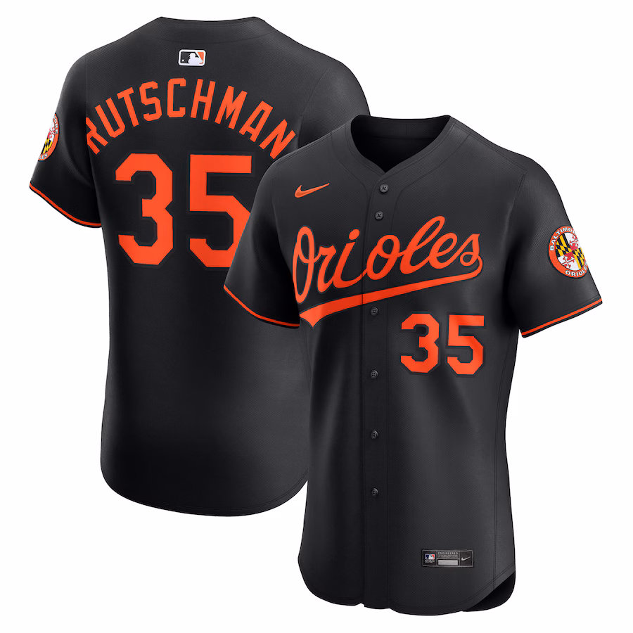 Men's Baltimore Orioles Adley Rutschman Nike Black Alternate Elite Jersey