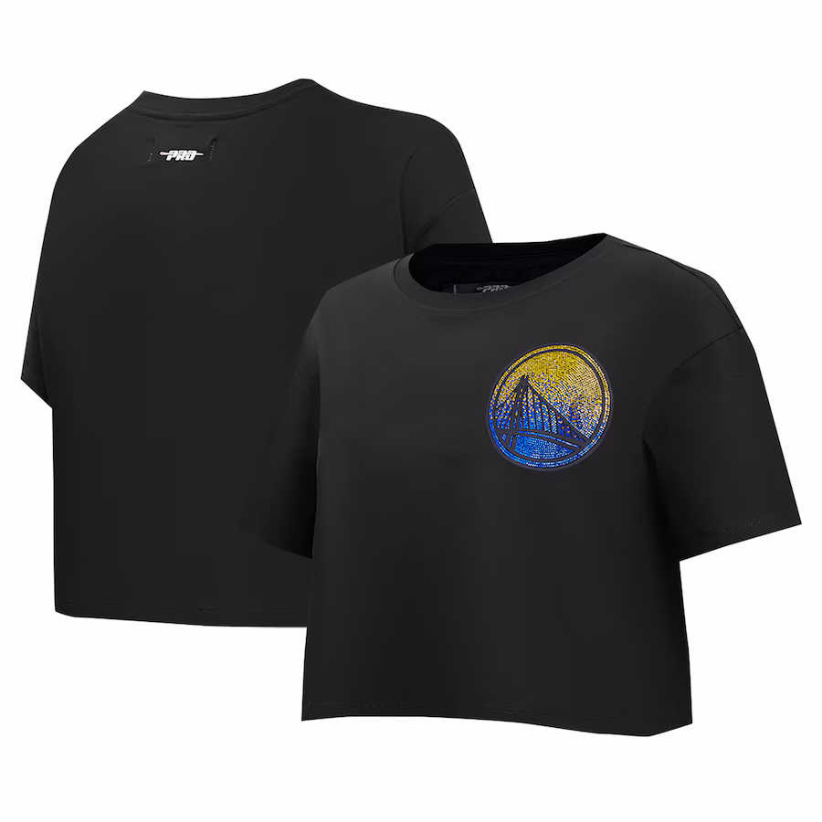 Women's Golden State Warriors Pro Standard Black Jewels Boxy Cropped T-Shirt