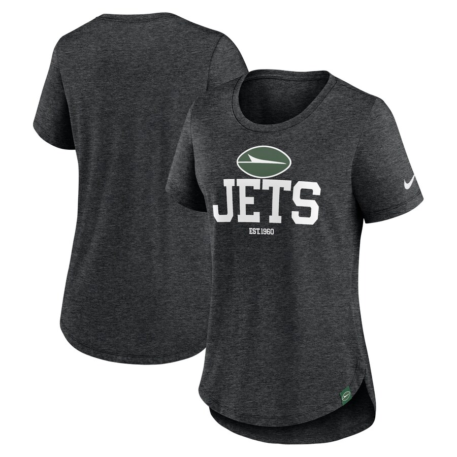 Women's New York Jets  Nike Heather Black Fashion Tri-Blend T-Shirt