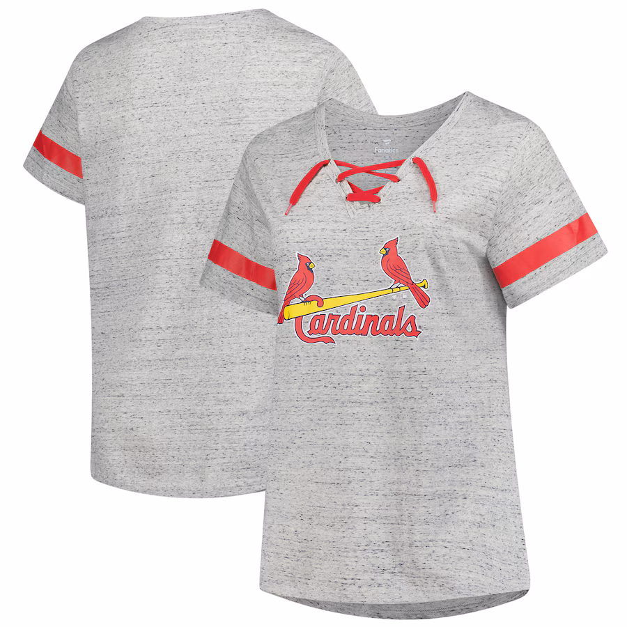 Women's St. Louis Cardinals Profile Heather Gray Raglan Lace-Up Fleck T-Shirt