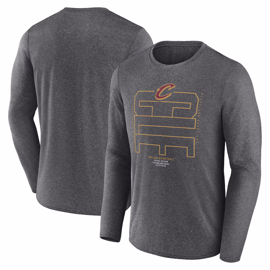 Men's Cleveland Cavaliers  Fanatics Heather Charcoal Game Point Long Sleeve T-Shirt