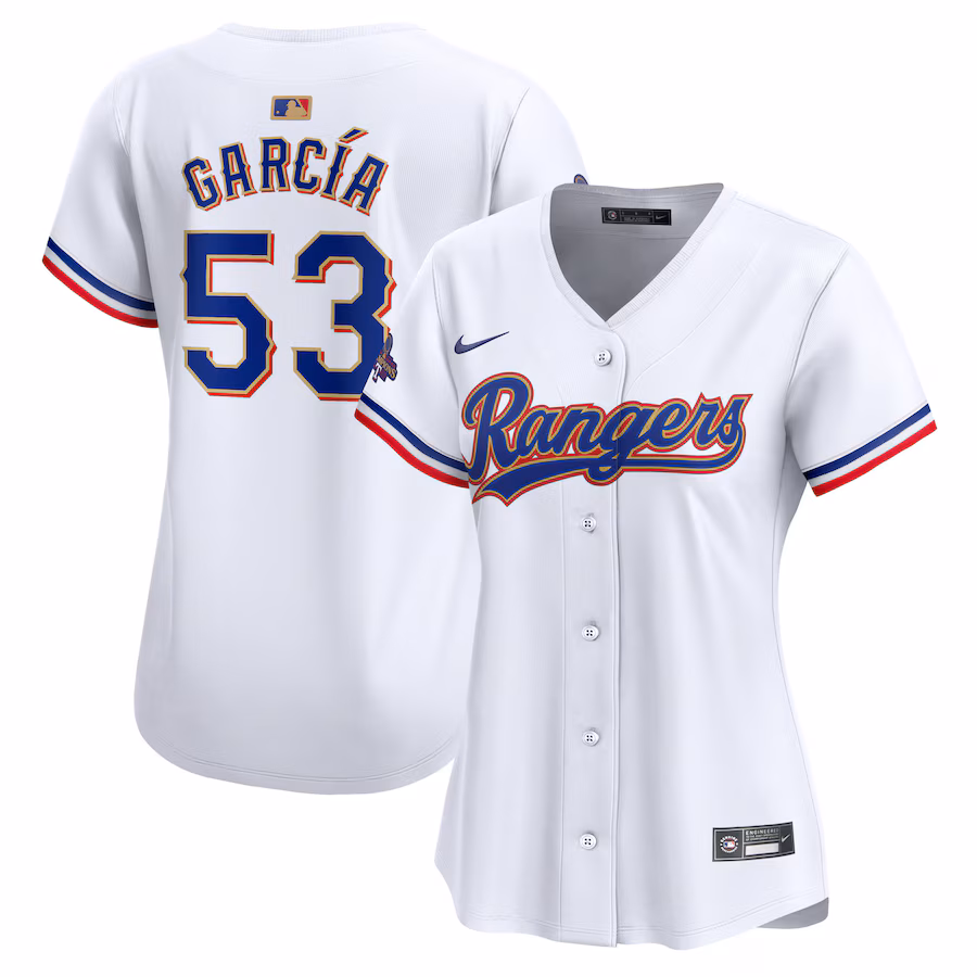Women's Texas Rangers Adolis Garcia Nike White 2024 Gold Collection Limited Player Jersey