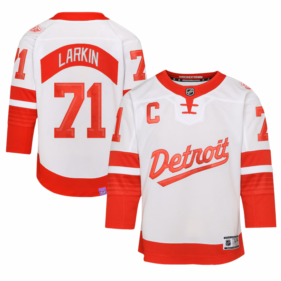 Youth Detroit Red Wings Dylan Larkin White 2025 NHL Stadium Series Premier Player Jersey