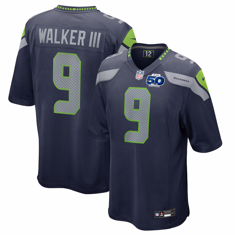 Men's Seattle Seahawks Kenneth Walker III Nike College Navy 50th Season Game Jersey