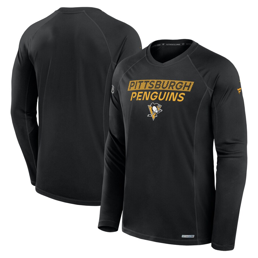 Men's Pittsburgh Penguins Fanatics Black Authentic Pro Rink Tech Long Sleeve T-Shirt